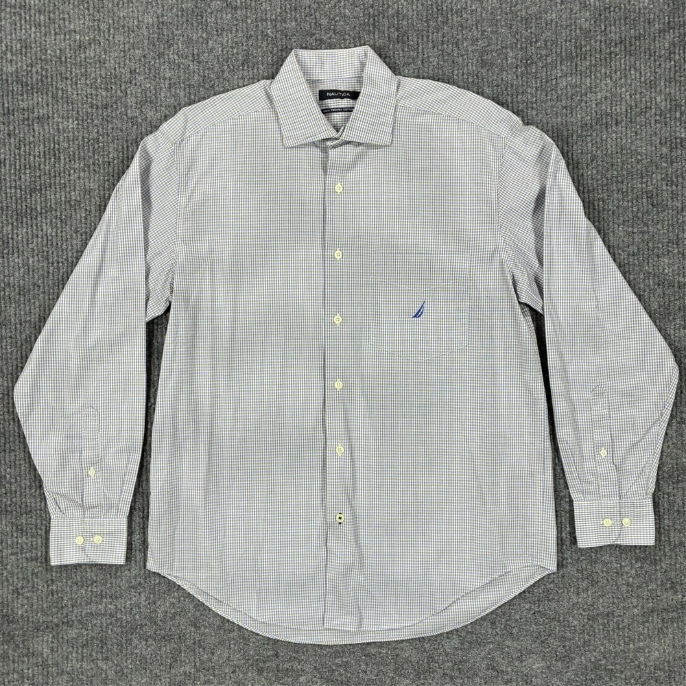 Nautica Mens Button Up Shirt Size Size Medium 100's 2-Ply Cotton Long Sleeve